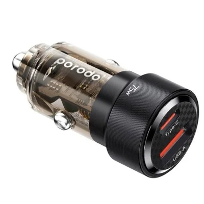 Porodo 75W Dual Port Transparent Aluminum Car Charger - Black